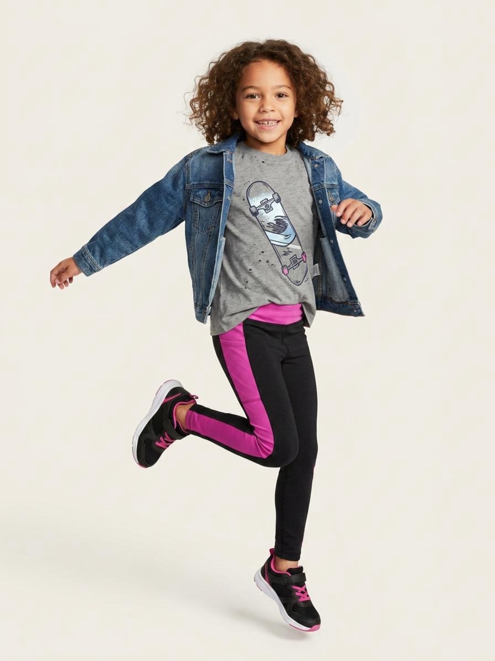 Athletic Works Black and Hot Pink Side-Panel Girls' Leggings